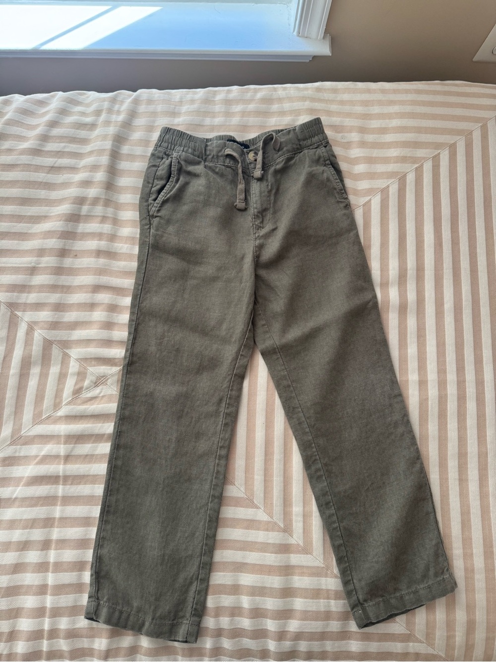 Monoprix Kids Olive Green Drawstring Linen Pants